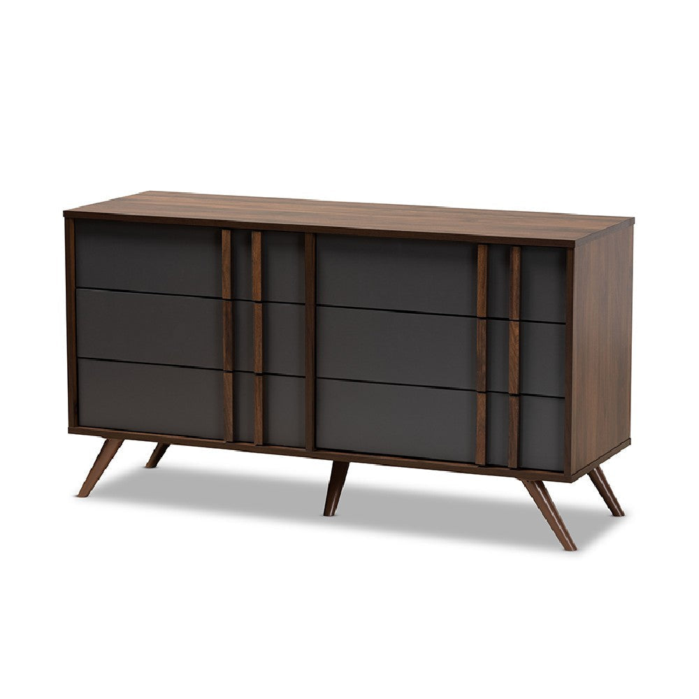 Baxton Studio Naoki Modern and Contemporary Two-Tone Grey and Walnut Finished Wood 6-Drawer Bedroom Dresser