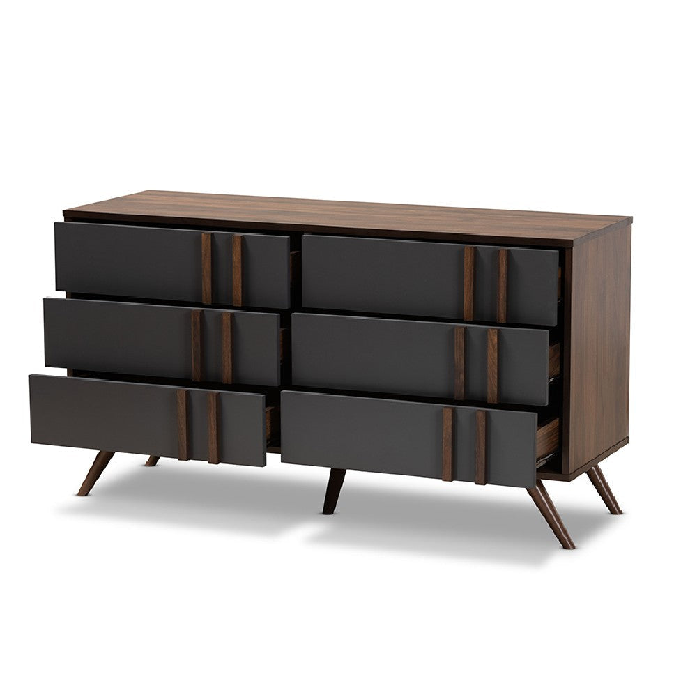 Baxton Studio Naoki Modern and Contemporary Two-Tone Grey and Walnut Finished Wood 6-Drawer Bedroom Dresser
