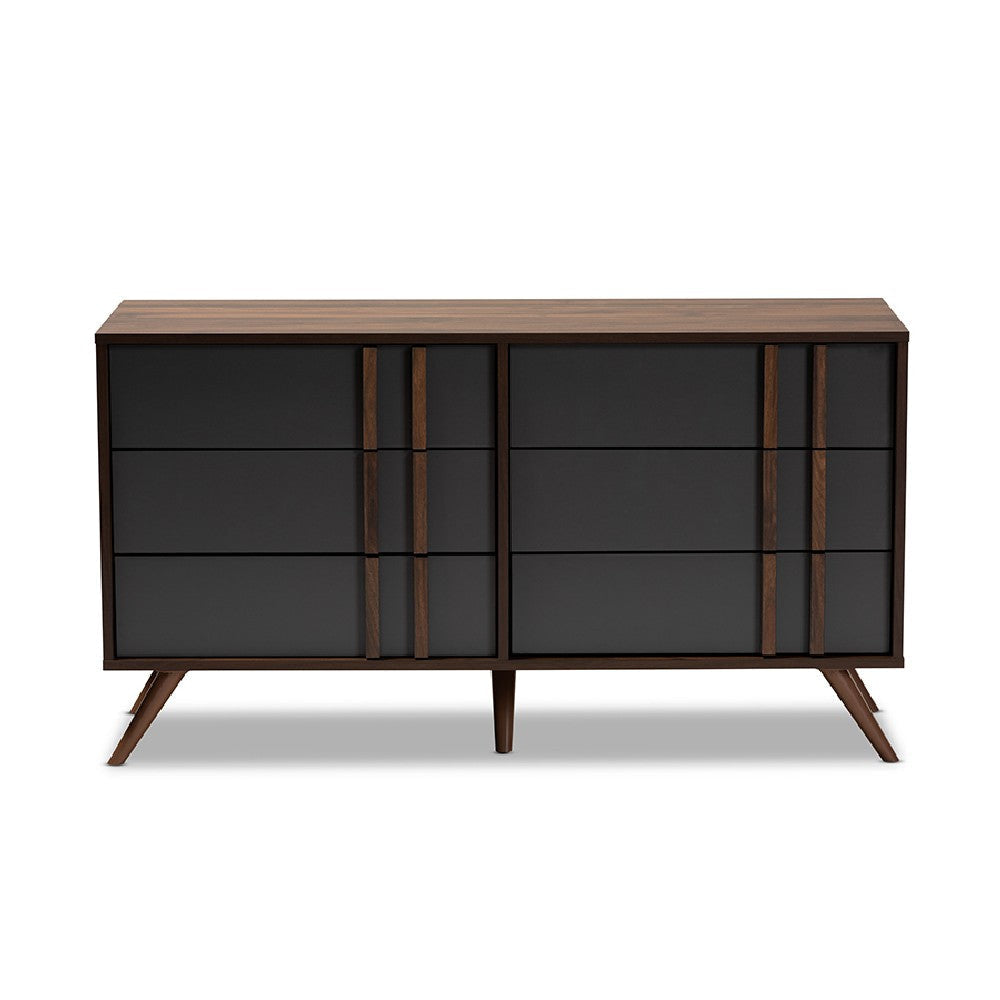 Baxton Studio Naoki Modern and Contemporary Two-Tone Grey and Walnut Finished Wood 6-Drawer Bedroom Dresser