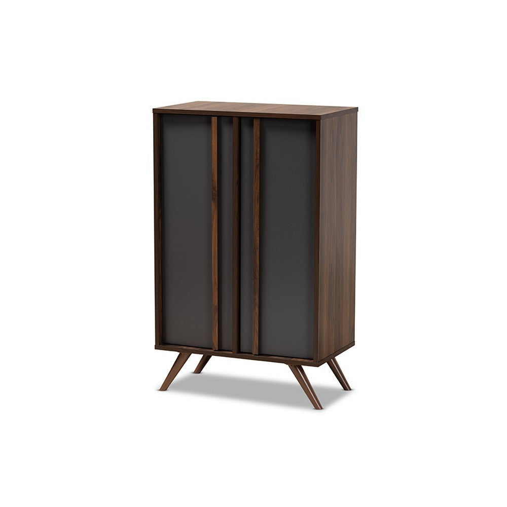 Baxton Studio Naoki Modern and Contemporary Two-Tone Grey and Walnut Finished Wood 2-Door Shoe Cabinet