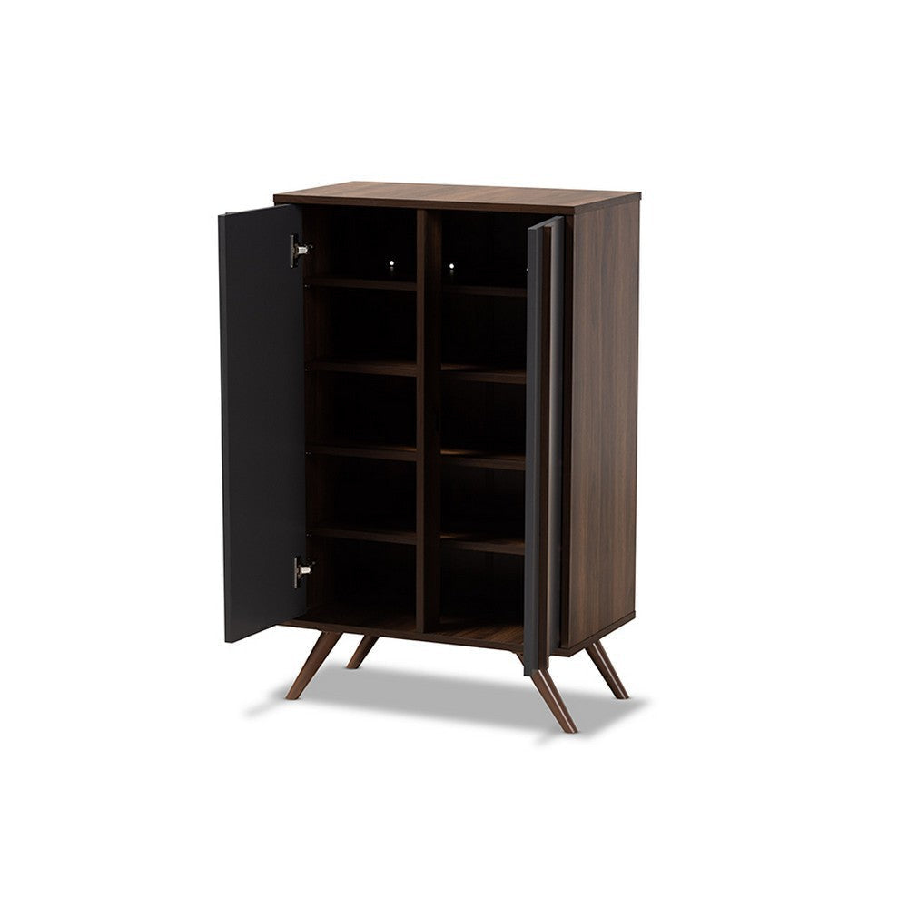 Baxton Studio Naoki Modern and Contemporary Two-Tone Grey and Walnut Finished Wood 2-Door Shoe Cabinet