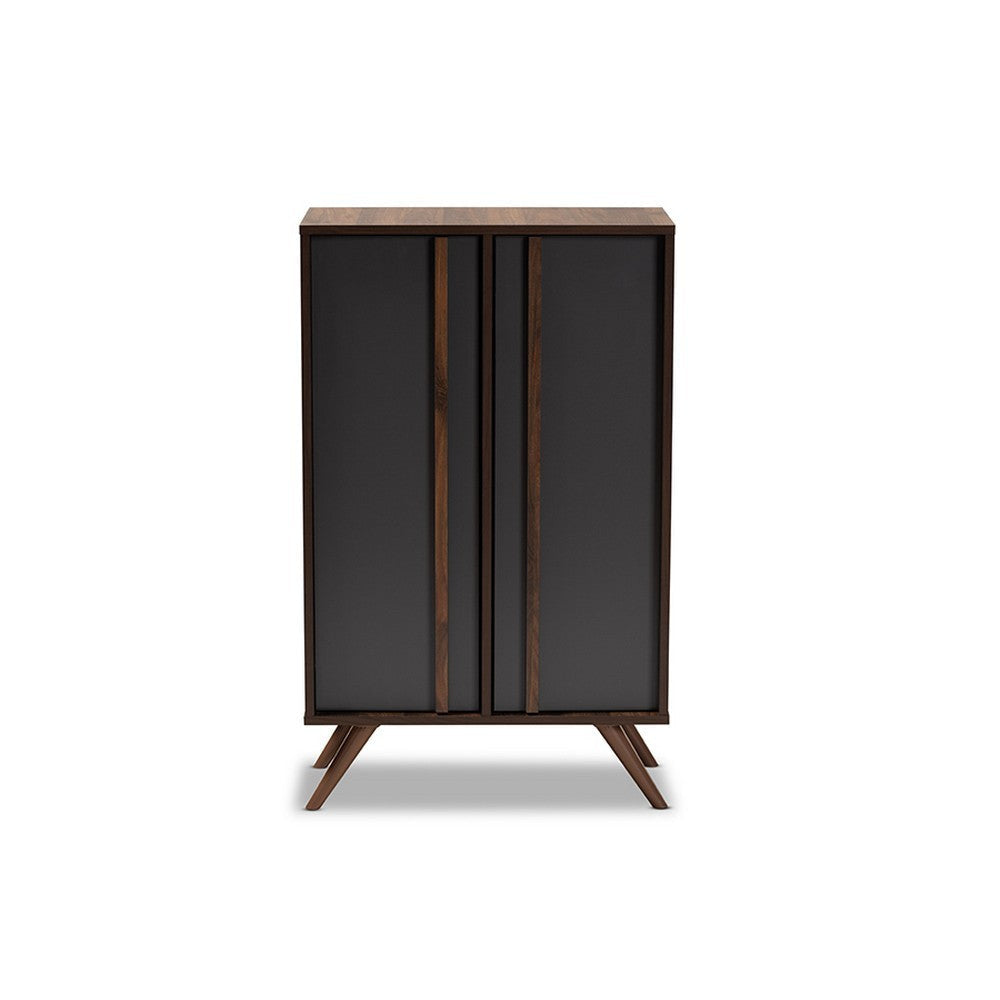 Baxton Studio Naoki Modern and Contemporary Two-Tone Grey and Walnut Finished Wood 2-Door Shoe Cabinet