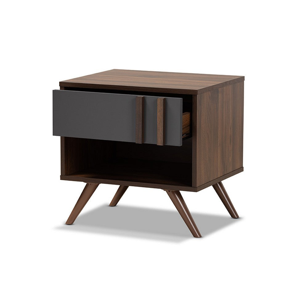 Baxton Studio Naoki Modern and Contemporary Two-Tone Grey and Walnut Finished Wood 1-Drawer Nightstand WHI-LV15ST15240-Columbia-Dark-Grey-NS