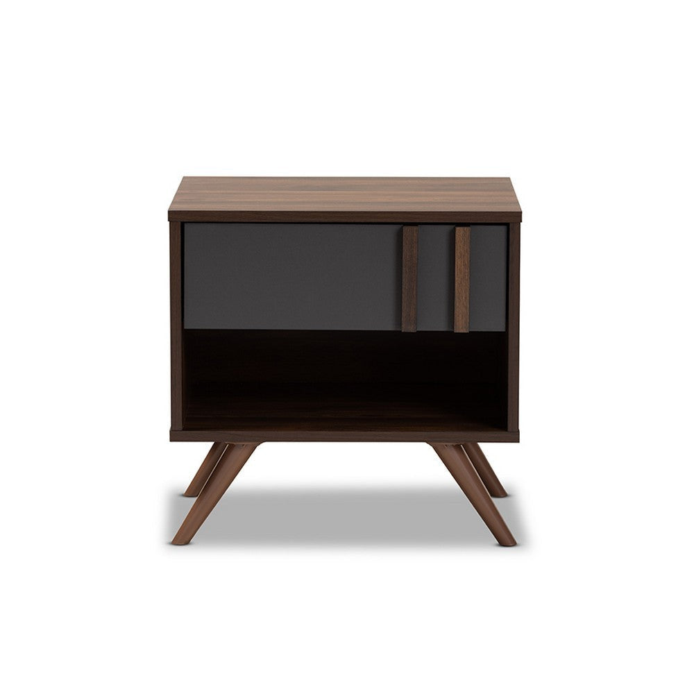 Baxton Studio Naoki Modern and Contemporary Two-Tone Grey and Walnut Finished Wood 1-Drawer Nightstand WHI-LV15ST15240-Columbia-Dark-Grey-NS