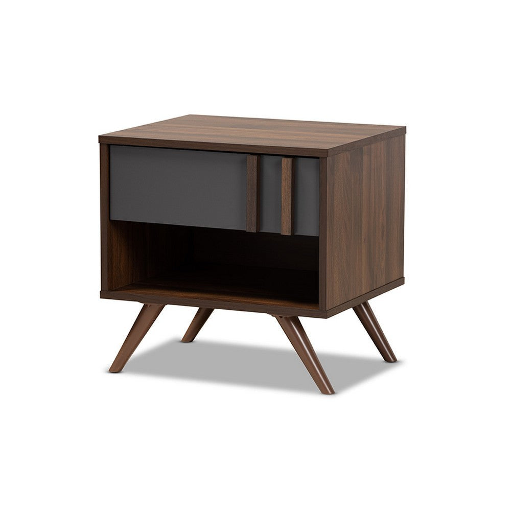 Baxton Studio Naoki Modern and Contemporary Two-Tone Grey and Walnut Finished Wood 1-Drawer Nightstand WHI-LV15ST15240-Columbia-Dark-Grey-NS