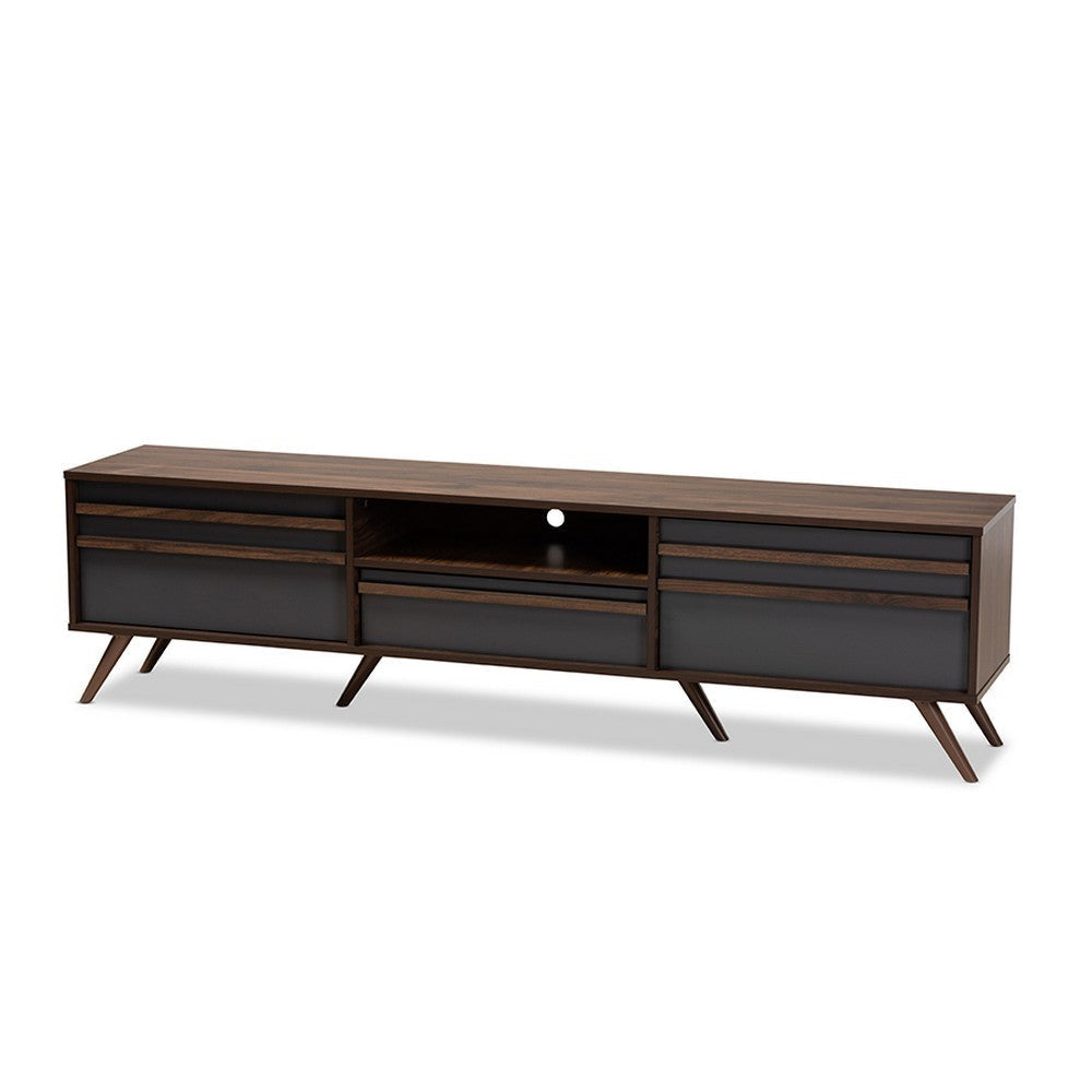 Baxton Studio Naoki Modern and Contemporary Two-Tone Grey and Walnut Finished Wood TV Stand with Drop-Down Compartments
