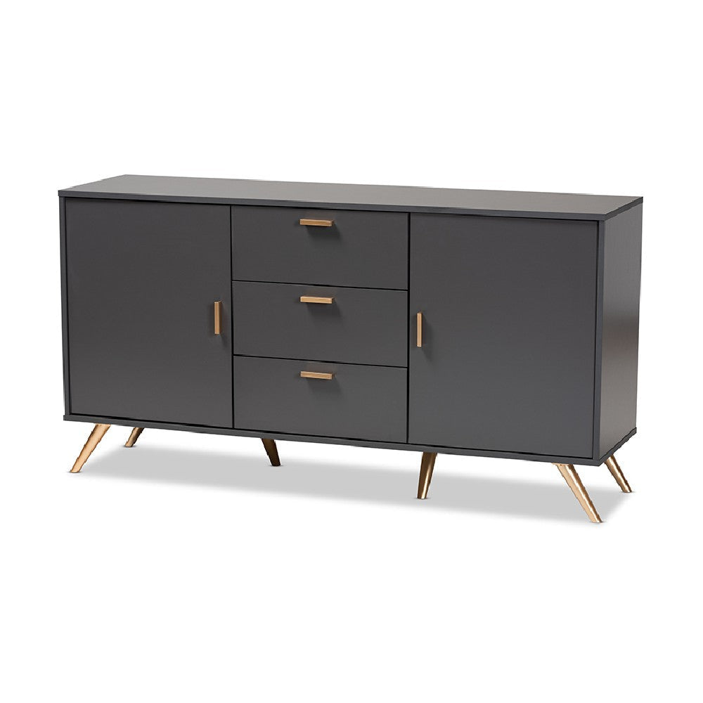 Baxton Studio Kelson Modern and Contemporary Dark Grey and Gold Finished Wood 2-Door Sideboard Buffet WHI-LV19BFT1917-Dark-Grey-Buffet