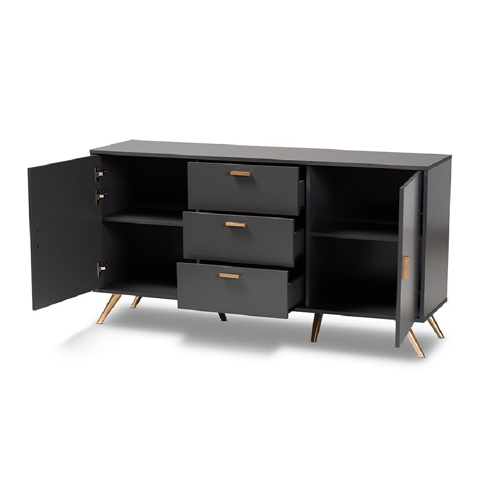 Baxton Studio Kelson Modern and Contemporary Dark Grey and Gold Finished Wood 2-Door Sideboard Buffet WHI-LV19BFT1917-Dark-Grey-Buffet