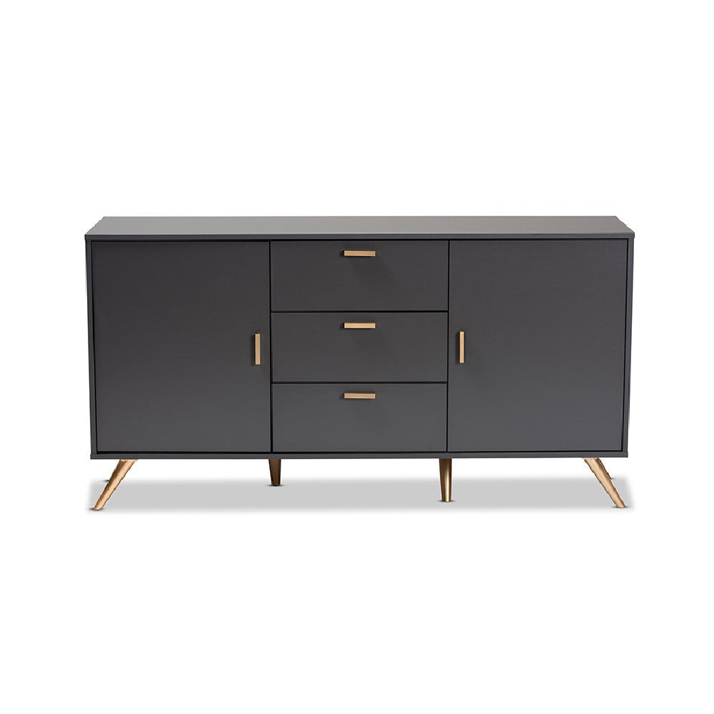 Baxton Studio Kelson Modern and Contemporary Dark Grey and Gold Finished Wood 2-Door Sideboard Buffet WHI-LV19BFT1917-Dark-Grey-Buffet