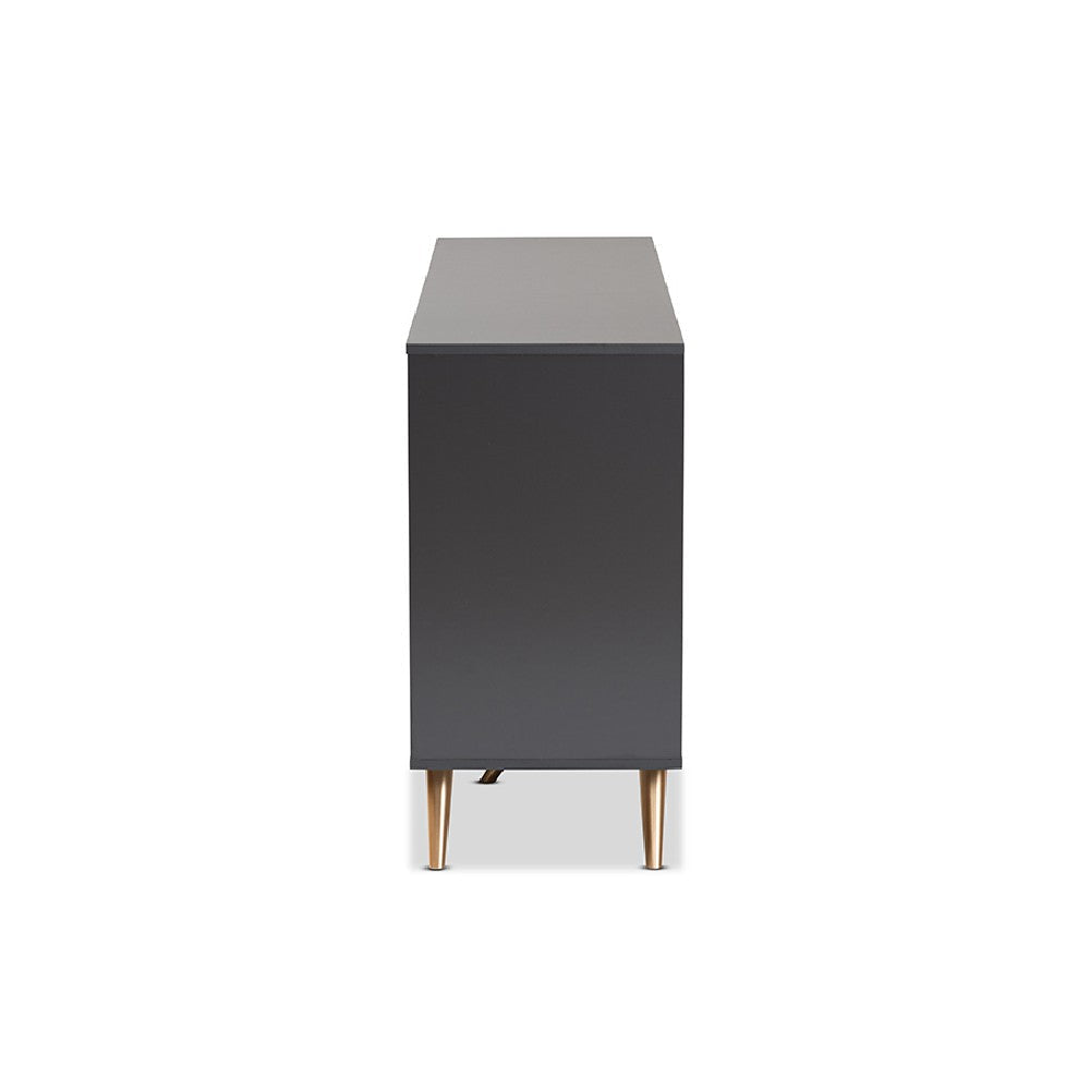 Baxton Studio Kelson Modern and Contemporary Dark Grey and Gold Finished Wood 2-Door Sideboard Buffet WHI-LV19BFT1917-Dark-Grey-Buffet