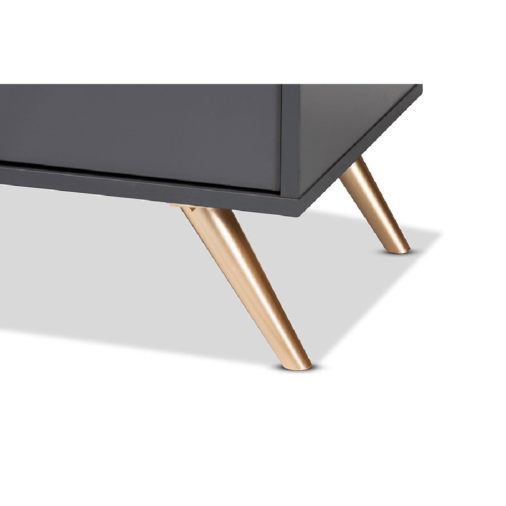 Baxton Studio Kelson Modern and Contemporary Dark Grey and Gold Finished Wood 2-Door Sideboard Buffet WHI-LV19BFT1917-Dark-Grey-Buffet