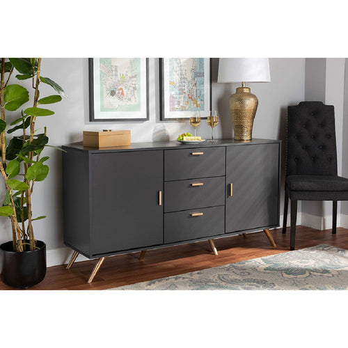 Baxton Studio Kelson Modern and Contemporary Dark Grey and Gold Finished Wood 2-Door Sideboard Buffet
