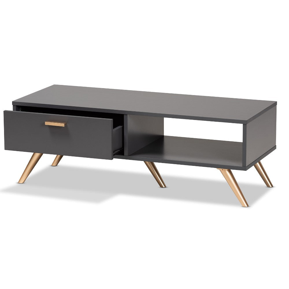 Baxton Studio Kelson Modern and Contemporary Dark Grey and Gold Finished Wood Coffee Table WHI-LV19CFT1914-Dark-Grey-CT