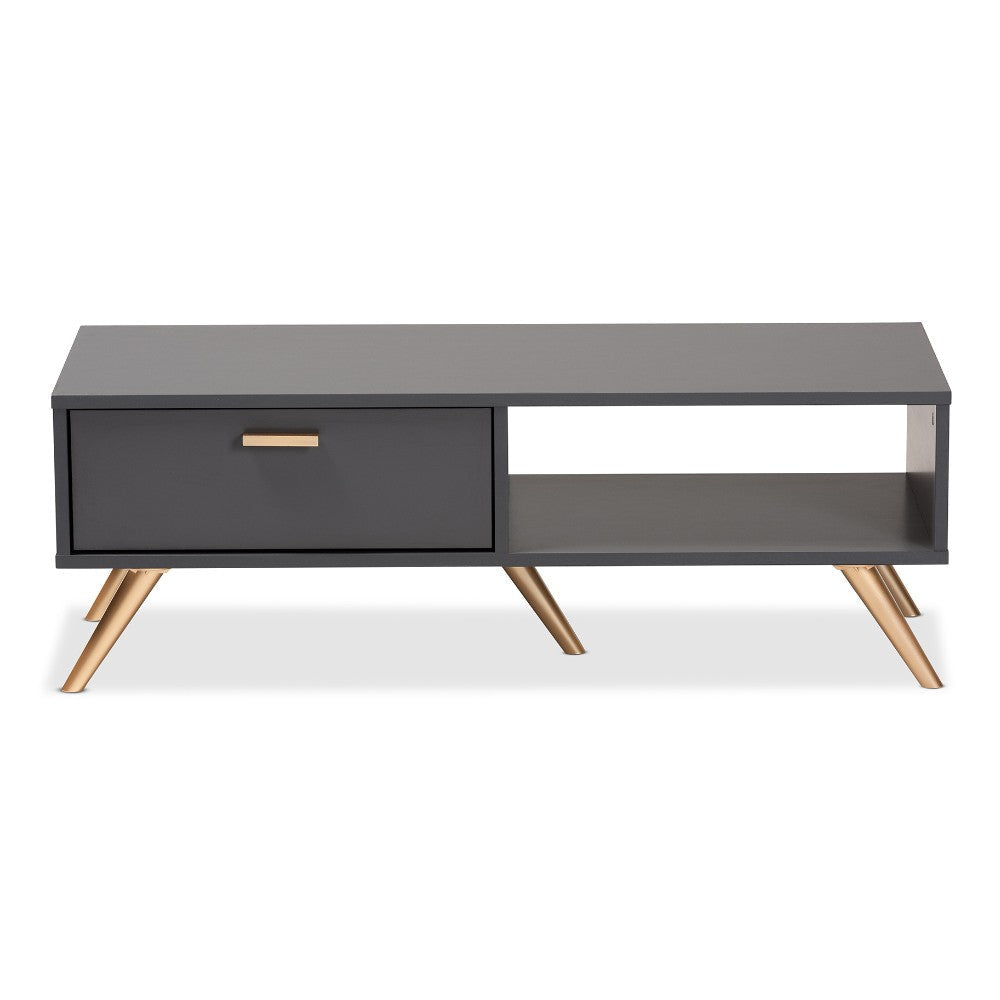 Baxton Studio Kelson Modern and Contemporary Dark Grey and Gold Finished Wood Coffee Table WHI-LV19CFT1914-Dark-Grey-CT