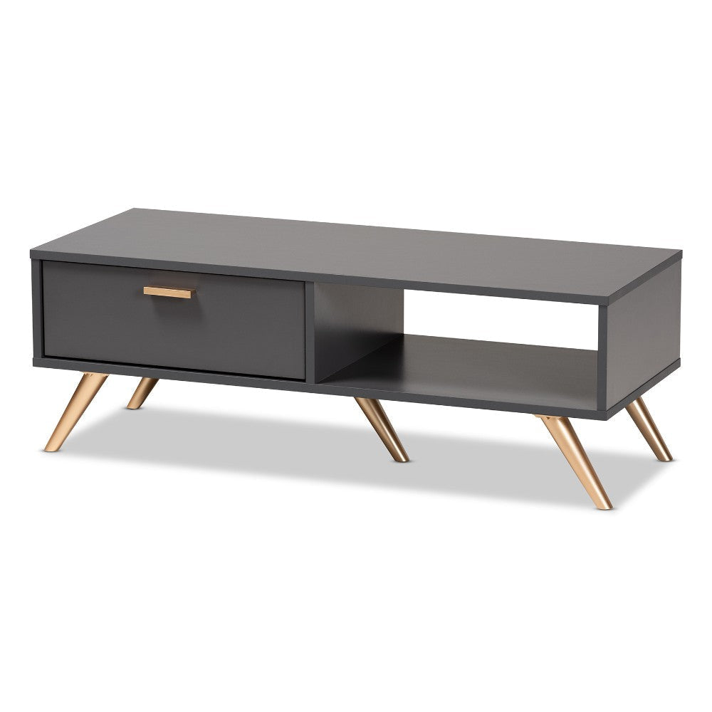 Baxton Studio Kelson Modern and Contemporary Dark Grey and Gold Finished Wood Coffee Table WHI-LV19CFT1914-Dark-Grey-CT