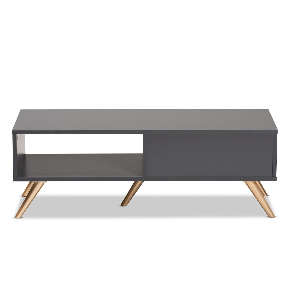 Baxton Studio Kelson Modern and Contemporary Dark Grey and Gold Finished Wood Coffee Table WHI-LV19CFT1914-Dark-Grey-CT