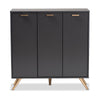 Baxton Studio Kelson Modern and Contemporary Dark Grey and Gold Finished Wood 3-Door Shoe Cabinet WHI-LV19SC1915-Dark-Grey-Shoe-Cabinet