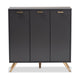 Baxton Studio Kelson Modern and Contemporary Dark Grey and Gold Finished Wood 3-Door Shoe Cabinet WHI-LV19SC1915-Dark-Grey-Shoe-Cabinet