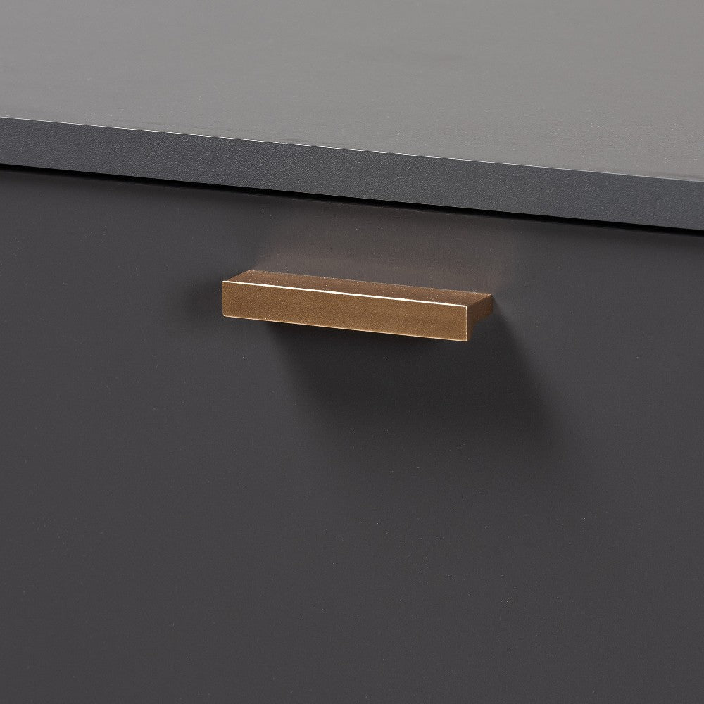 Baxton Studio Kelson Modern and Contemporary Dark Grey and Gold Finished Wood 3-Door Shoe Cabinet WHI-LV19SC1915-Dark-Grey-Shoe-Cabinet