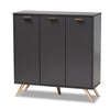 Baxton Studio Kelson Modern and Contemporary Dark Grey and Gold Finished Wood 3-Door Shoe Cabinet WHI-LV19SC1915-Dark-Grey-Shoe-Cabinet
