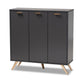 Baxton Studio Kelson Modern and Contemporary Dark Grey and Gold Finished Wood 3-Door Shoe Cabinet WHI-LV19SC1915-Dark-Grey-Shoe-Cabinet
