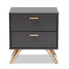 Baxton Studio Kelson Modern and Contemporary Dark Grey and Gold Finished Wood 2-Drawer Nightstand WHI-LV19ST1924-Dark-Grey-NS