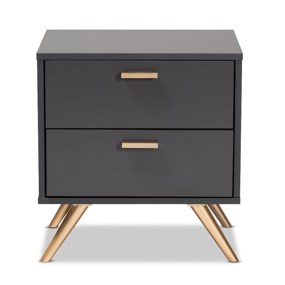 Baxton Studio Kelson Modern and Contemporary Dark Grey and Gold Finished Wood 2-Drawer Nightstand WHI-LV19ST1924-Dark-Grey-NS