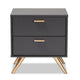 Baxton Studio Kelson Modern and Contemporary Dark Grey and Gold Finished Wood 2-Drawer Nightstand WHI-LV19ST1924-Dark-Grey-NS