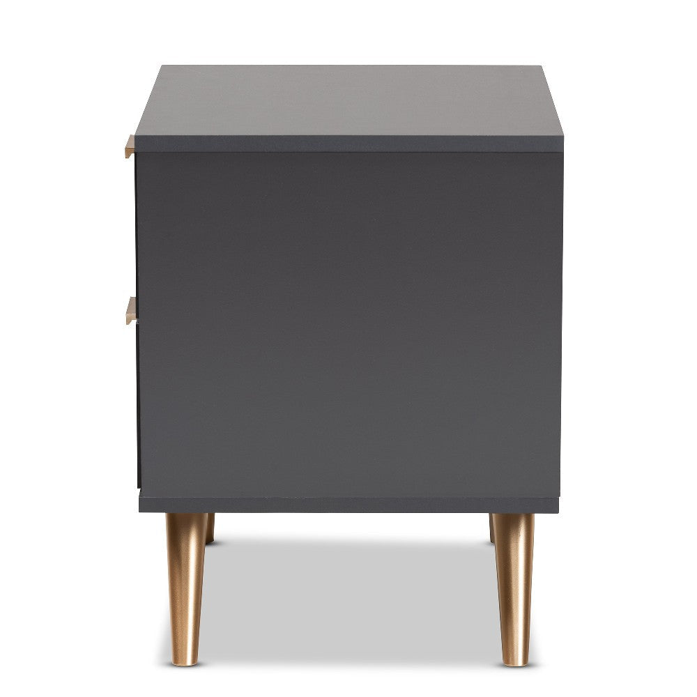 Baxton Studio Kelson Modern and Contemporary Dark Grey and Gold Finished Wood 2-Drawer Nightstand WHI-LV19ST1924-Dark-Grey-NS