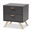Baxton Studio Kelson Modern and Contemporary Dark Grey and Gold Finished Wood 2-Drawer Nightstand WHI-LV19ST1924-Dark-Grey-NS