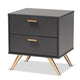 Baxton Studio Kelson Modern and Contemporary Dark Grey and Gold Finished Wood 2-Drawer Nightstand WHI-LV19ST1924-Dark-Grey-NS
