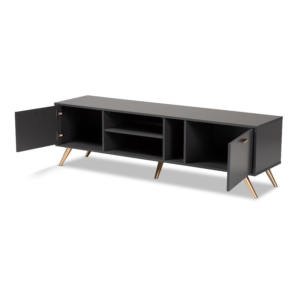 Baxton Studio Kelson Modern and Contemporary Dark Grey and Gold Finished Wood TV Stand WHI-LV19TV1912-Dark-Grey-TV