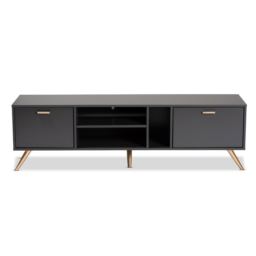 Baxton Studio Kelson Modern and Contemporary Dark Grey and Gold Finished Wood TV Stand WHI-LV19TV1912-Dark-Grey-TV