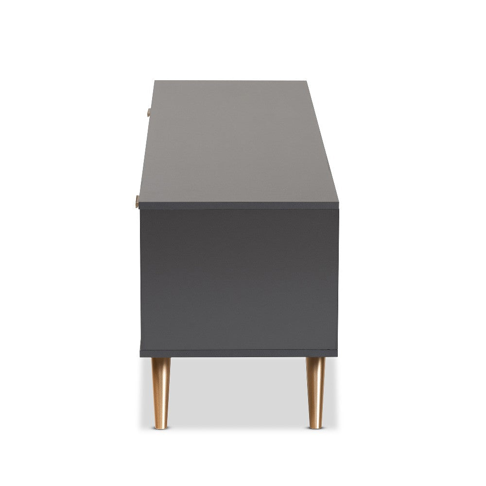 Baxton Studio Kelson Modern and Contemporary Dark Grey and Gold Finished Wood TV Stand WHI-LV19TV1912-Dark-Grey-TV