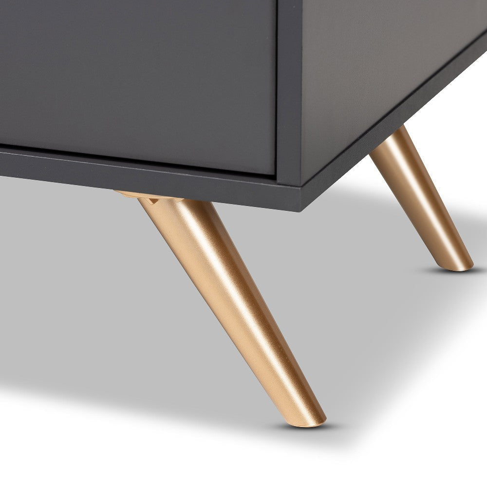 Baxton Studio Kelson Modern and Contemporary Dark Grey and Gold Finished Wood TV Stand WHI-LV19TV1912-Dark-Grey-TV