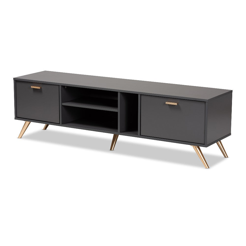 Baxton Studio Kelson Modern and Contemporary Dark Grey and Gold Finished Wood TV Stand WHI-LV19TV1912-Dark-Grey-TV
