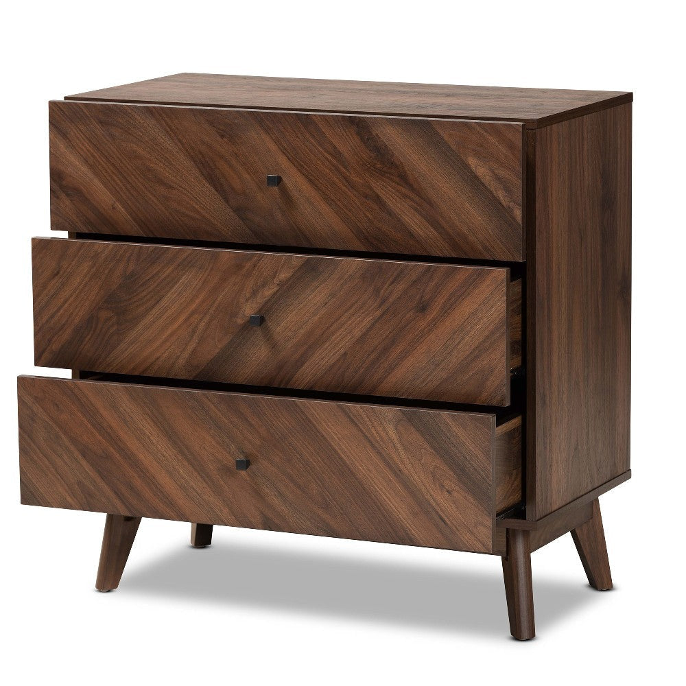 Baxton Studio Hartman Mid-Century Modern Walnut Brown Finished Wood 3-Drawer Storage Chest WHI-LV23COD23230WI-Columbia-3DW-Chest