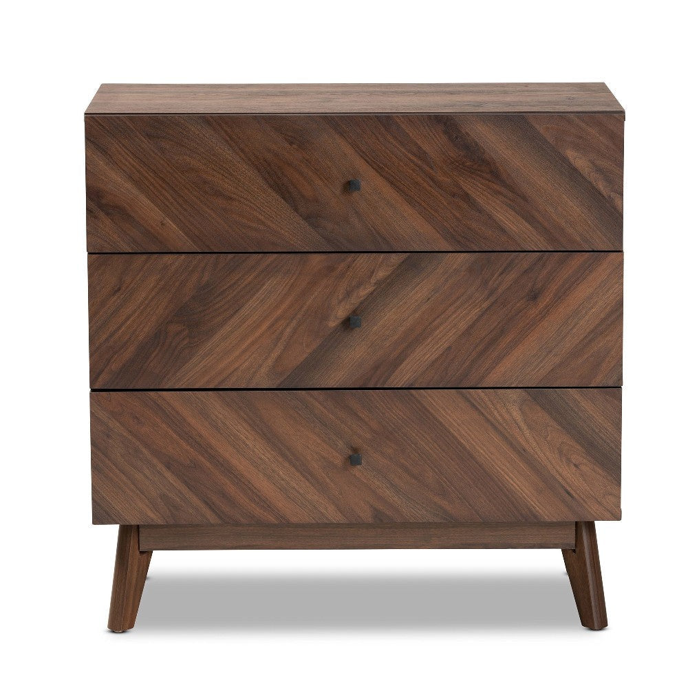 Baxton Studio Hartman Mid-Century Modern Walnut Brown Finished Wood 3-Drawer Storage Chest WHI-LV23COD23230WI-Columbia-3DW-Chest