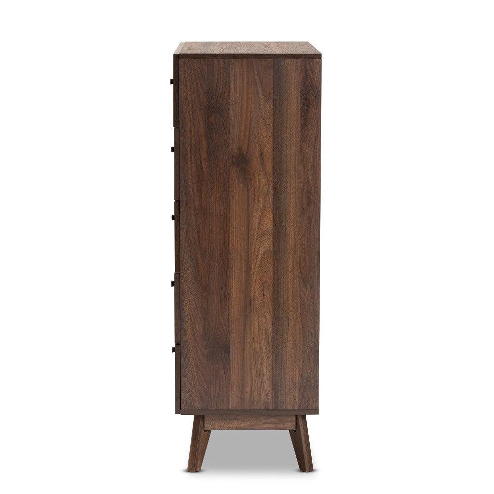 Baxton Studio Hartman Mid-Century Modern Walnut Brown Finished Wood 5-Drawer Storage Chest WHI-LV23COD23231WI-Columbia-5DW-Chest