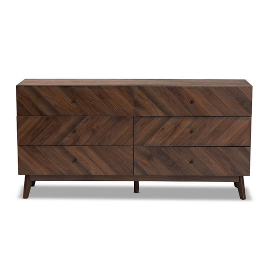 Baxton Studio Hartman Mid-Century Modern Walnut Brown Finished Wood 6-Drawer Dresser