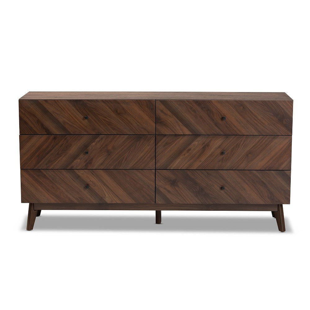 Baxton Studio Hartman Mid-Century Modern Walnut Brown Finished Wood 6-Drawer Dresser
