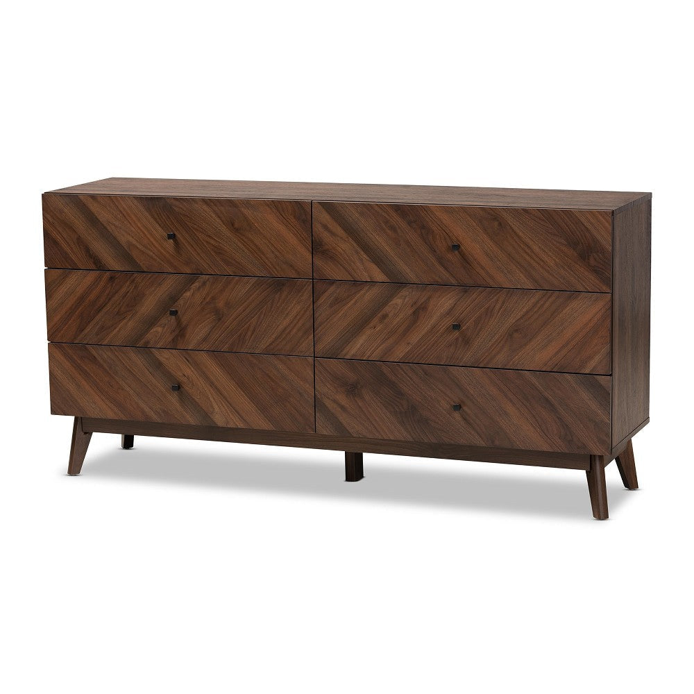 Baxton Studio Hartman Mid-Century Modern Walnut Brown Finished Wood 6-Drawer Dresser WHI-LV23COD23232WI-Columbia-6DW-Dresser