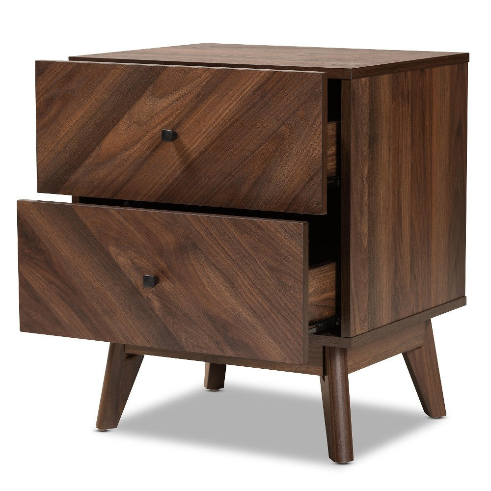 Baxton Studio Hartman Mid-Century Modern Walnut Brown Finished Wood 2-Drawer Nightstand WHI-LV23ST2324WI-Columbia-NS