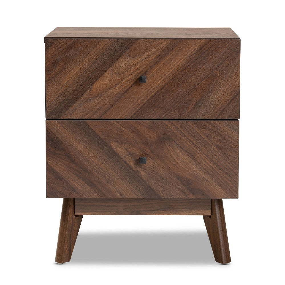Baxton Studio Hartman Mid-Century Modern Walnut Brown Finished Wood 2-Drawer Nightstand WHI-LV23ST2324WI-Columbia-NS