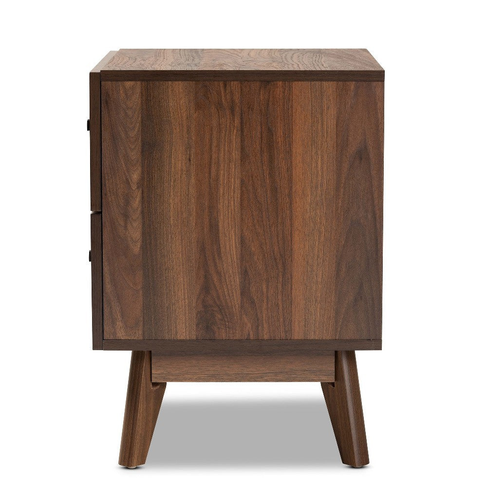 Baxton Studio Hartman Mid-Century Modern Walnut Brown Finished Wood 2-Drawer Nightstand WHI-LV23ST2324WI-Columbia-NS