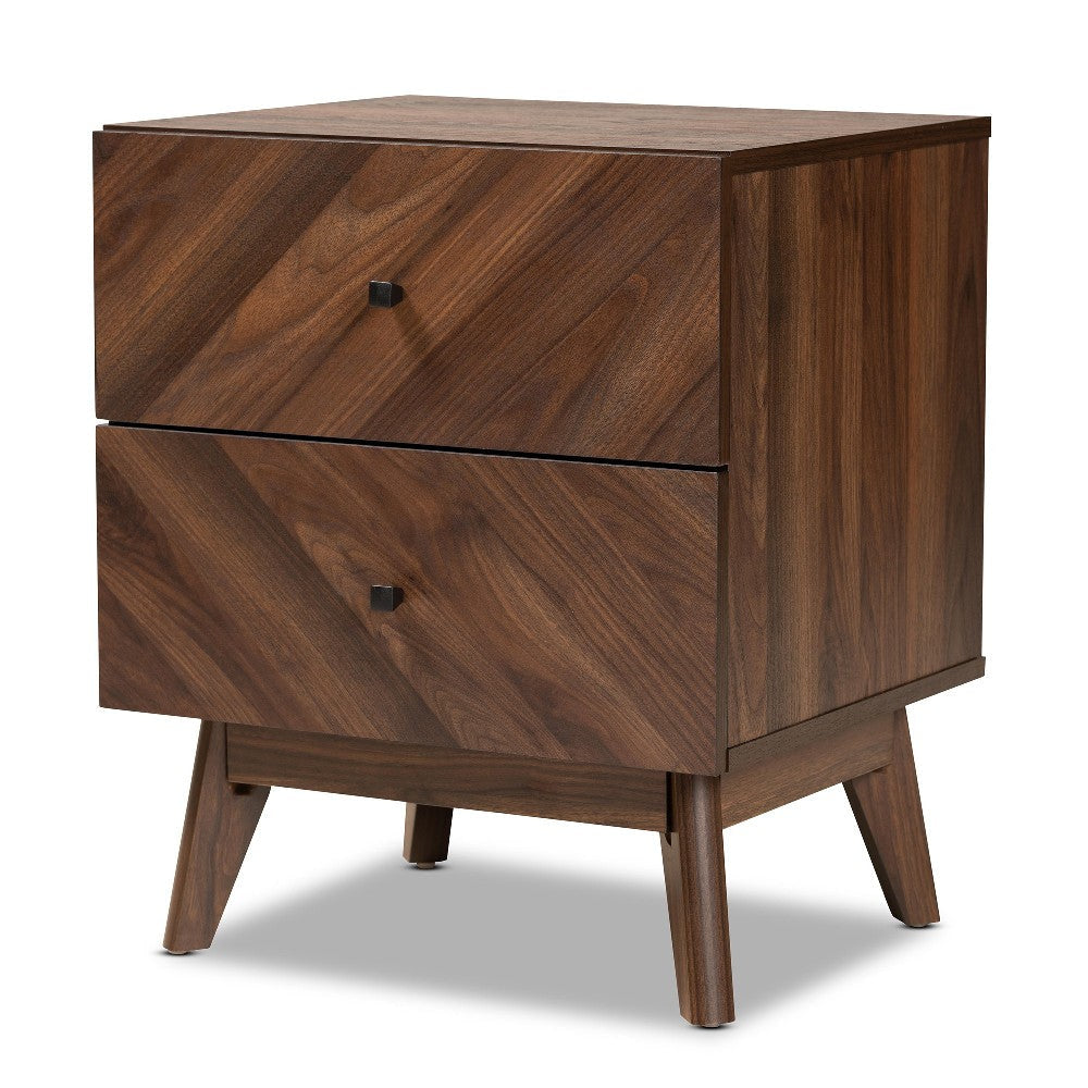 Baxton Studio Hartman Mid-Century Modern Walnut Brown Finished Wood 2-Drawer Nightstand WHI-LV23ST2324WI-Columbia-NS
