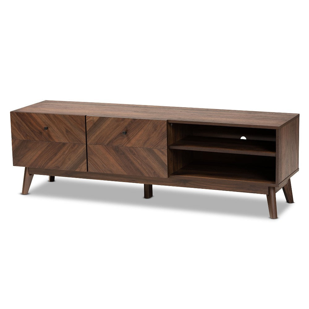 Baxton Studio Hartman Mid-Century Modern Walnut Brown Finished Wood TV Stand WHI-LV23TV2312WI-Columbia-TV