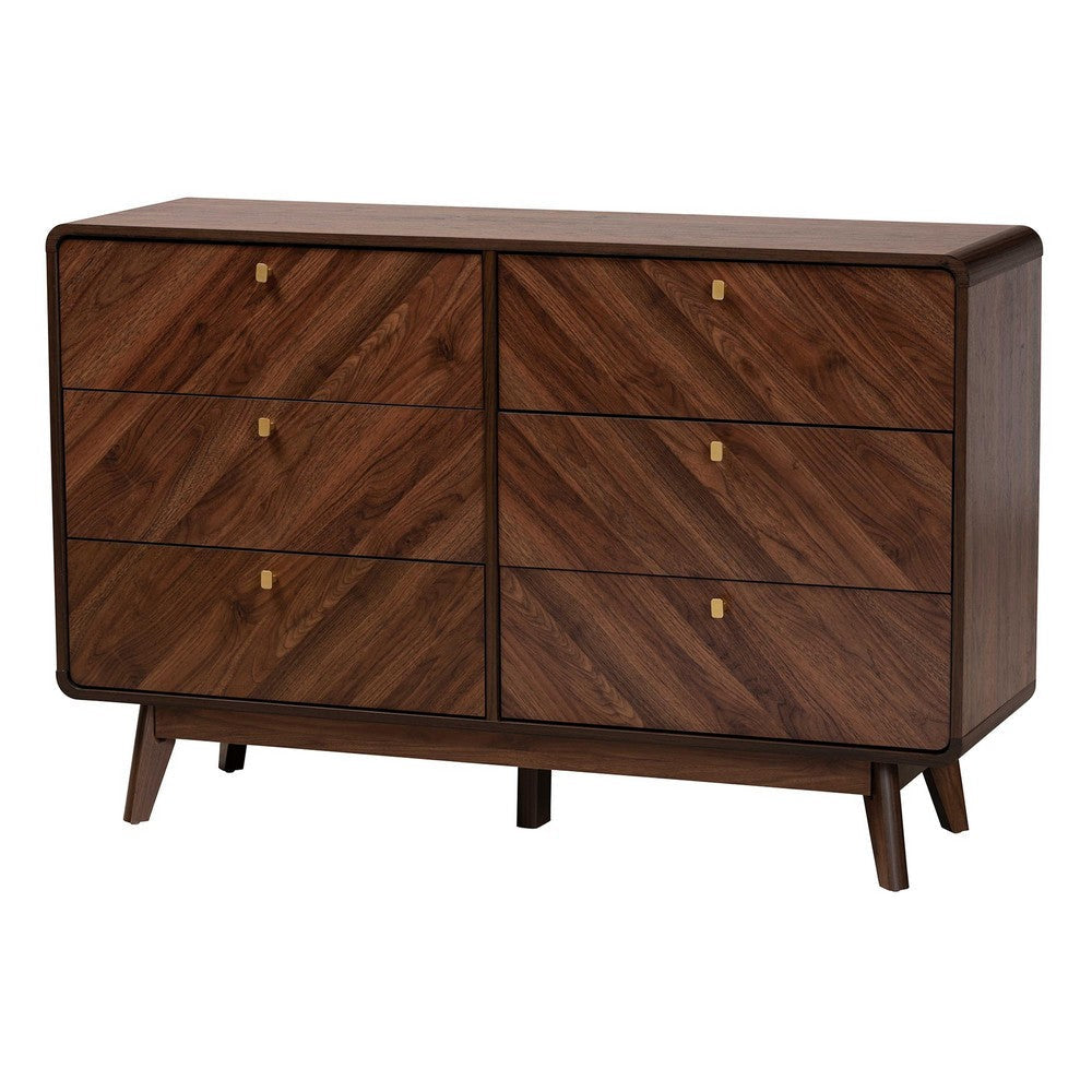 Baxton Studio Markell Mid-Century Modern Transitional Walnut Brown Finished Wood 6-Drawer Dresser WHI-LV44COD44231WI-CLB-6DW-Dresser