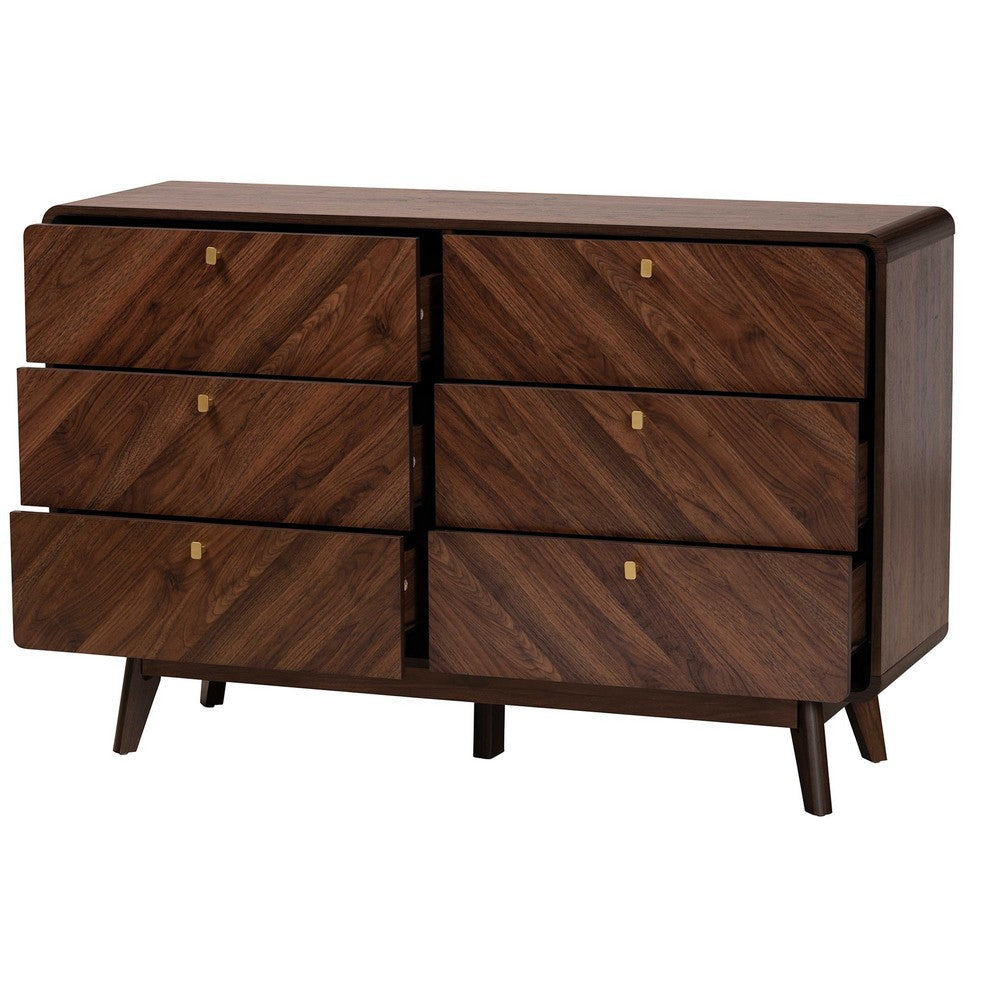 Baxton Studio Markell Mid-Century Modern Transitional Walnut Brown Finished Wood 6-Drawer Dresser WHI-LV44COD44231WI-CLB-6DW-Dresser
