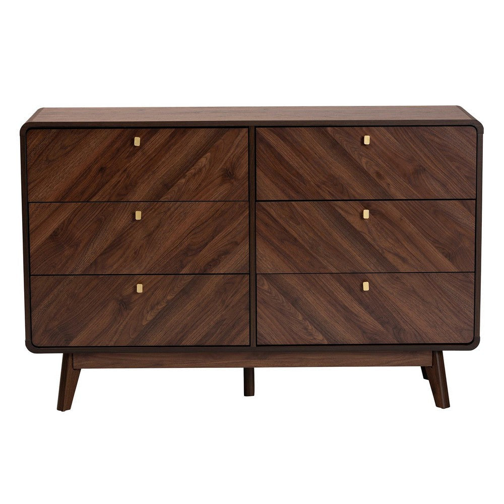 Baxton Studio Markell Mid-Century Modern Transitional Walnut Brown Finished Wood 6-Drawer Dresser WHI-LV44COD44231WI-CLB-6DW-Dresser